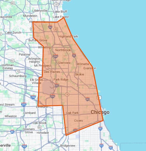 Northshore Chicagoland service coverage map